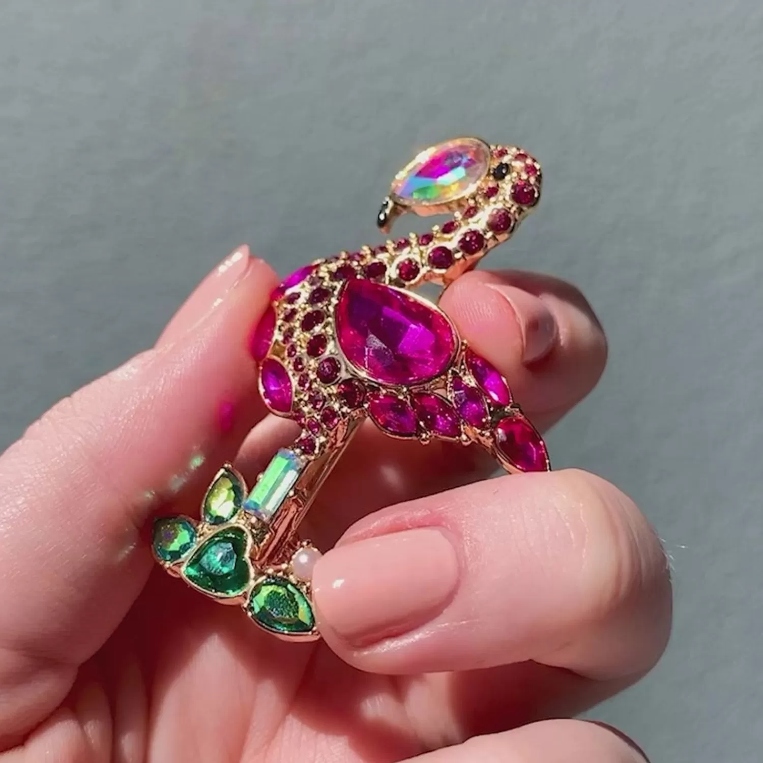 Flamboyant Flamingo Funk Stone Set Crystal Brooch*Erstwilder Shop